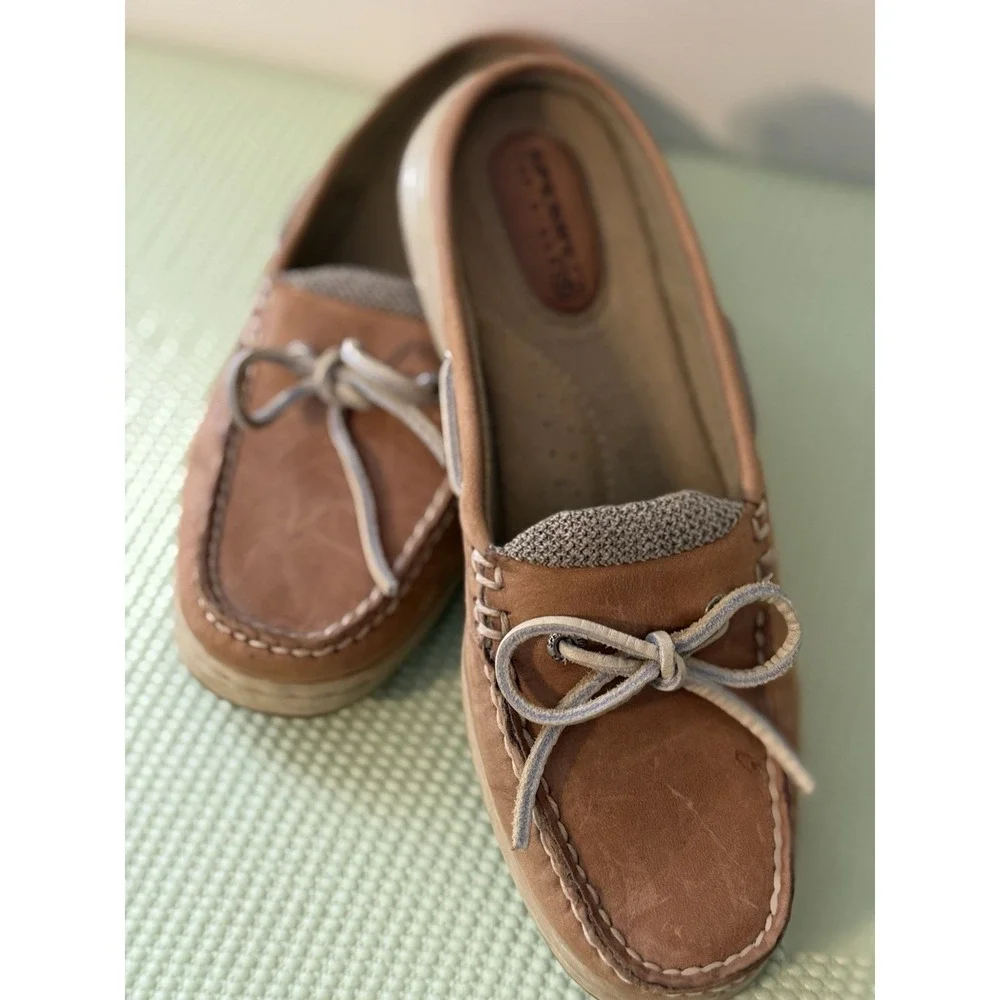 Sperry Brown Leather Boat Mule Shoe Women's 6M Bow Stitching Casual Nautical